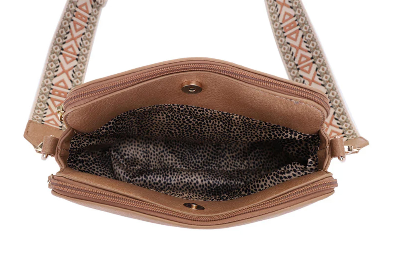 Jessie And James Rebecca Triple Compartment Lock and Key Concealed Carry Crossbody Purse, Tan